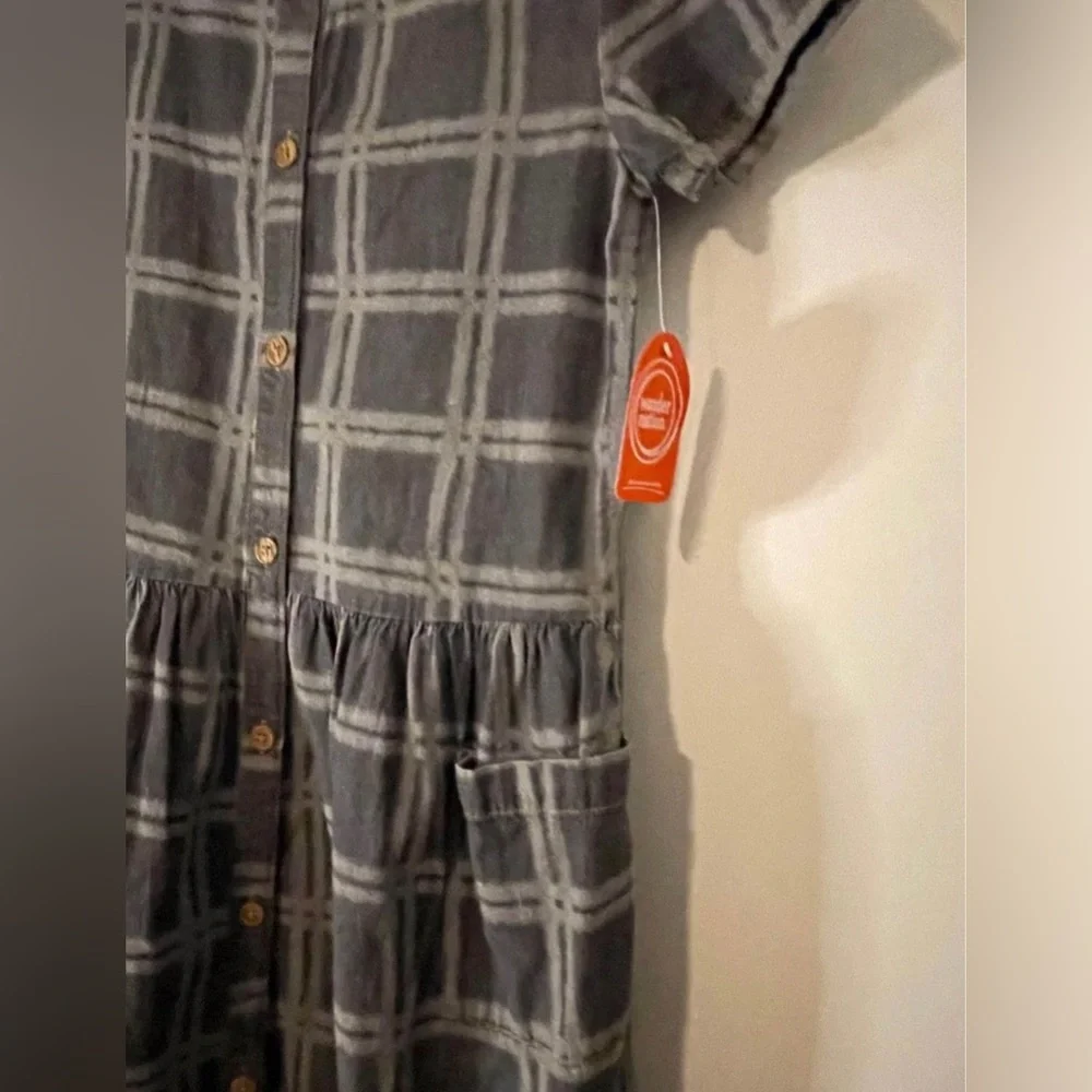 Wonder Nation Girls Large Windowpane Grey Pocket Dress NWT